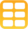 A Stylized Yellow Square With Rounded Edges Containing Two Rows Of Three Green Rectangles.